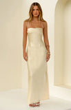 Astlee Yellow Satin Formal Maxi Dress