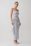 Jaytee Knit Maxi Skirt With Fringe Tie Sky Blue