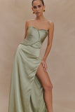 Larissa Satin Maxi Dress With Ruched Petals Sage