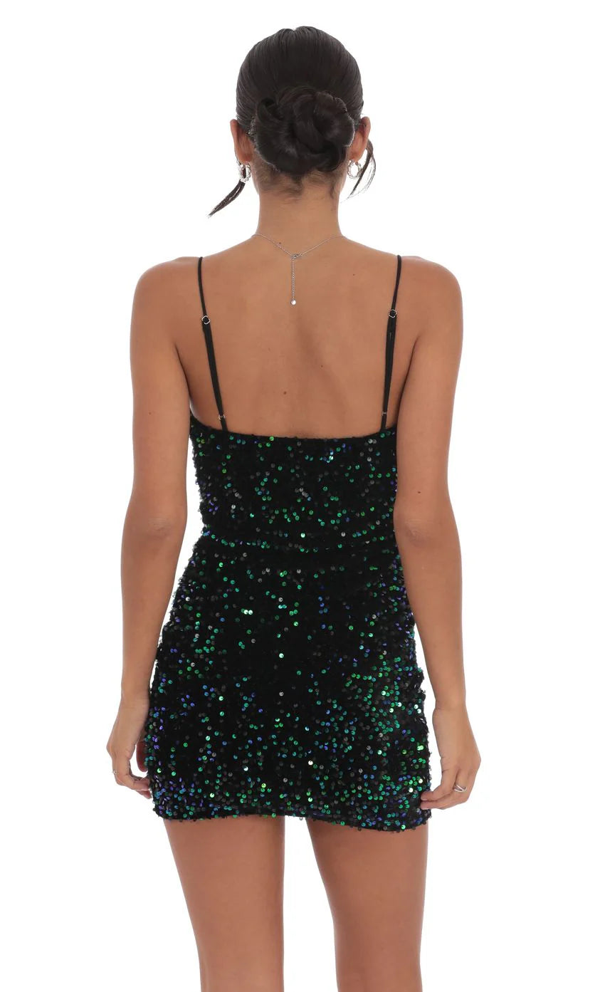 Velvet Sequin Bodycon Dress Green