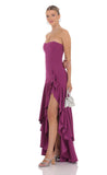 Fishtail Strapless Corset Maxi Dress in Plum