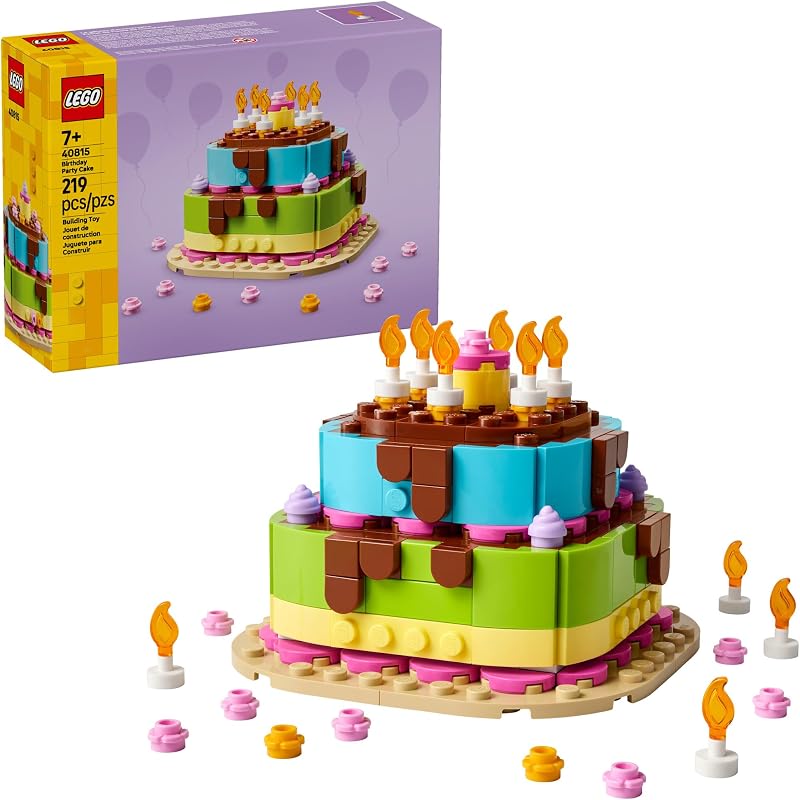 LEGO Birthday Party Cake Building Toy for Boys Girls Ages 7 Birthday Decoration with 10 Candle Accessories Craft for Kids 40815