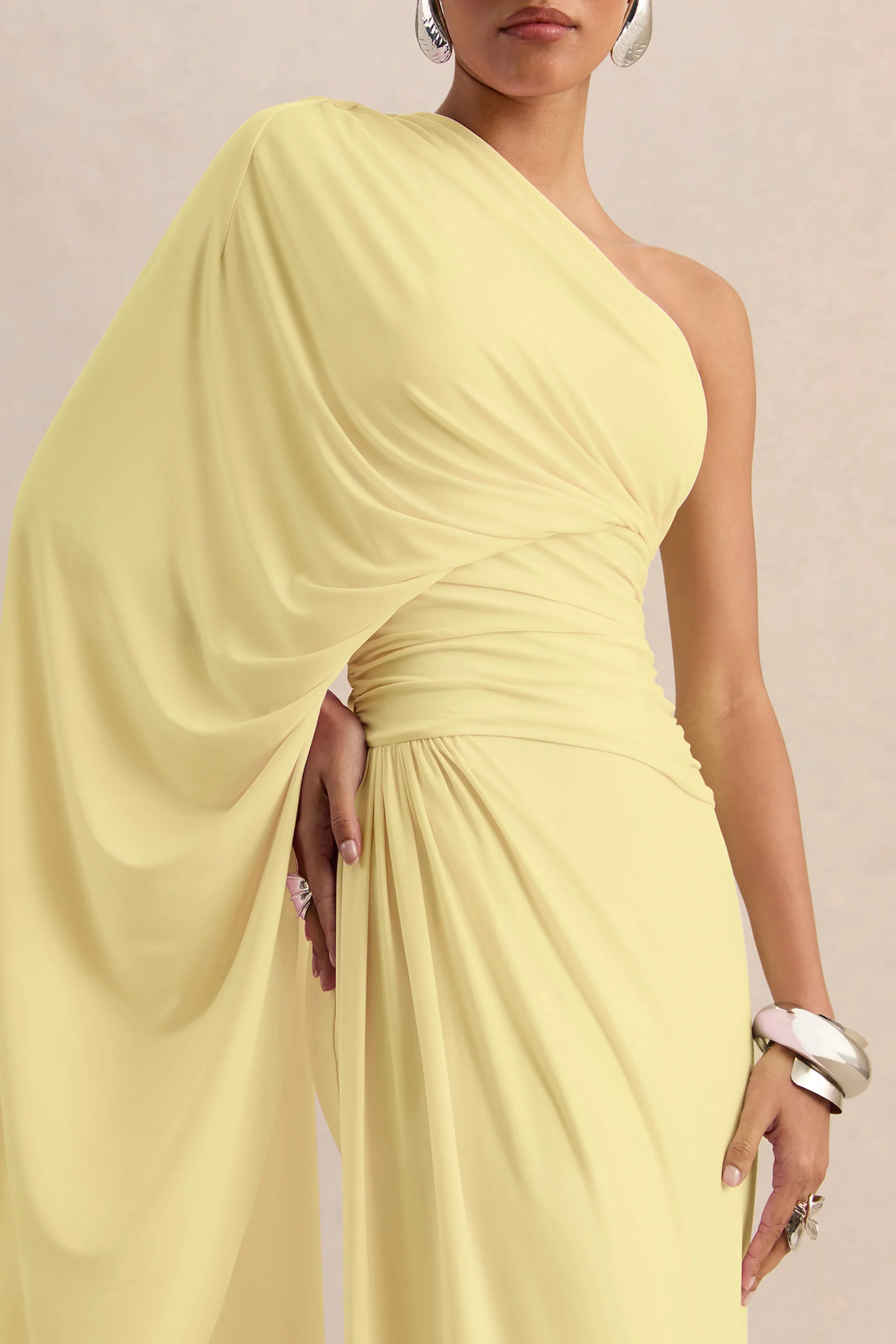 Sabella Lemon Asymmetric Neck Maxi Dress