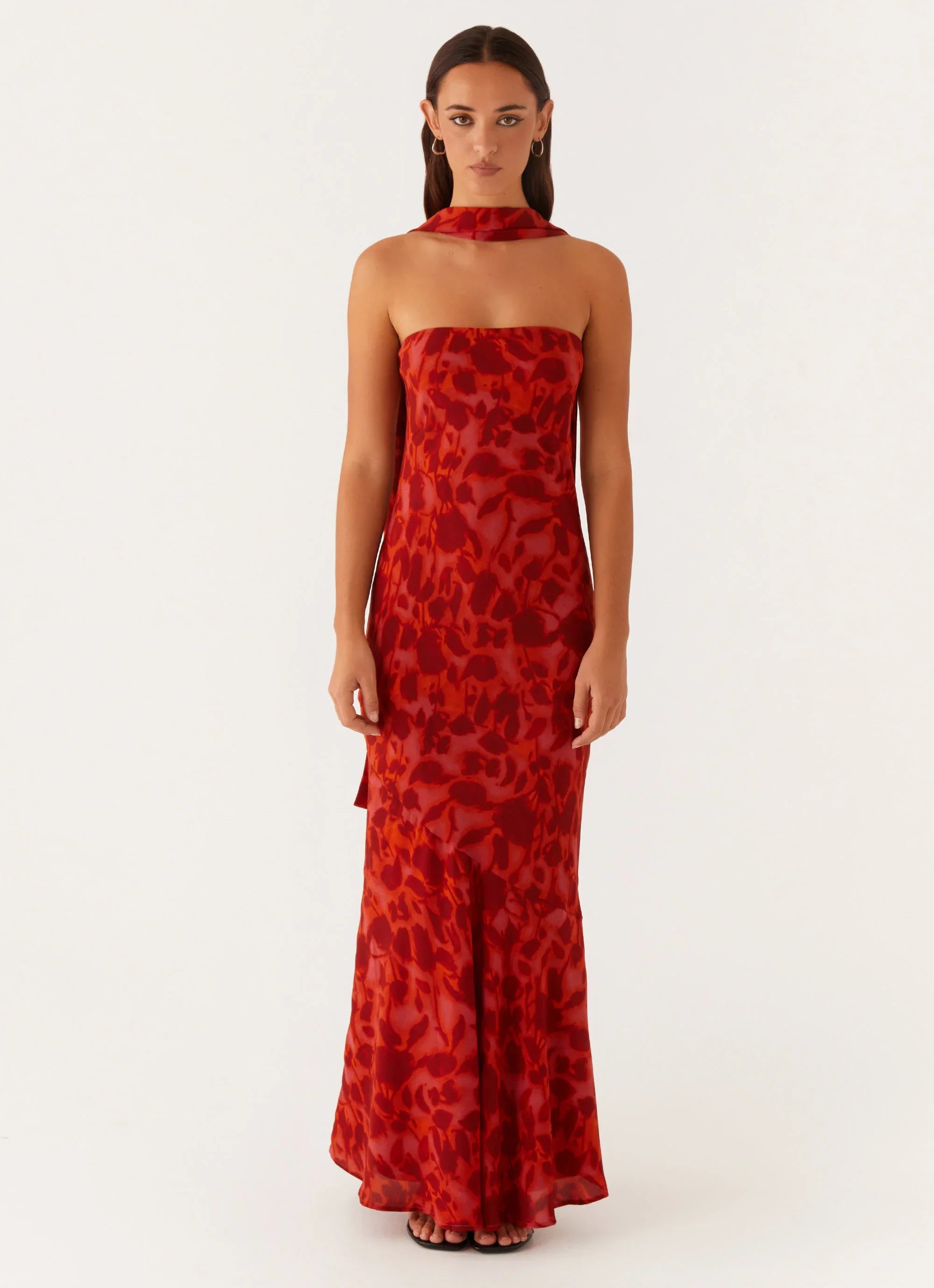 Under The Pagoda Maxi Dress Deep Red Floral