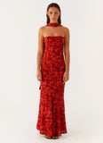Under The Pagoda Maxi Dress Deep Red Floral
