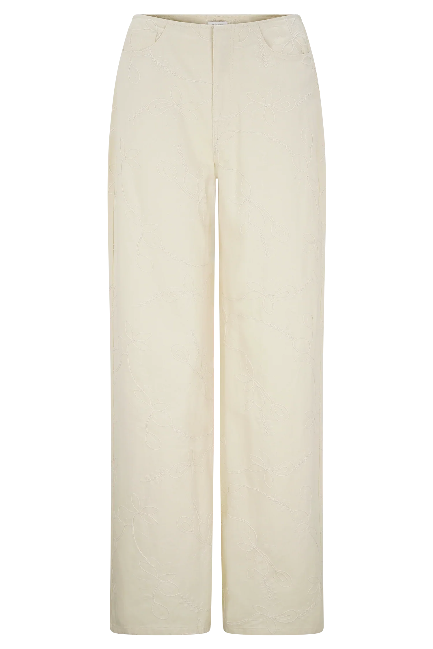 Ebony Embroidered Denim Jeans Cream