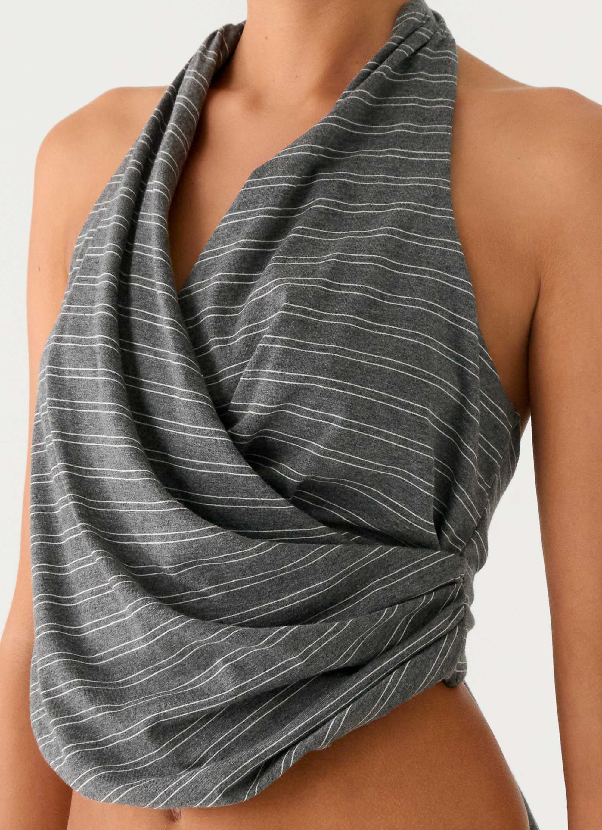 Vassy Halter Top Grey Marle Stripe
