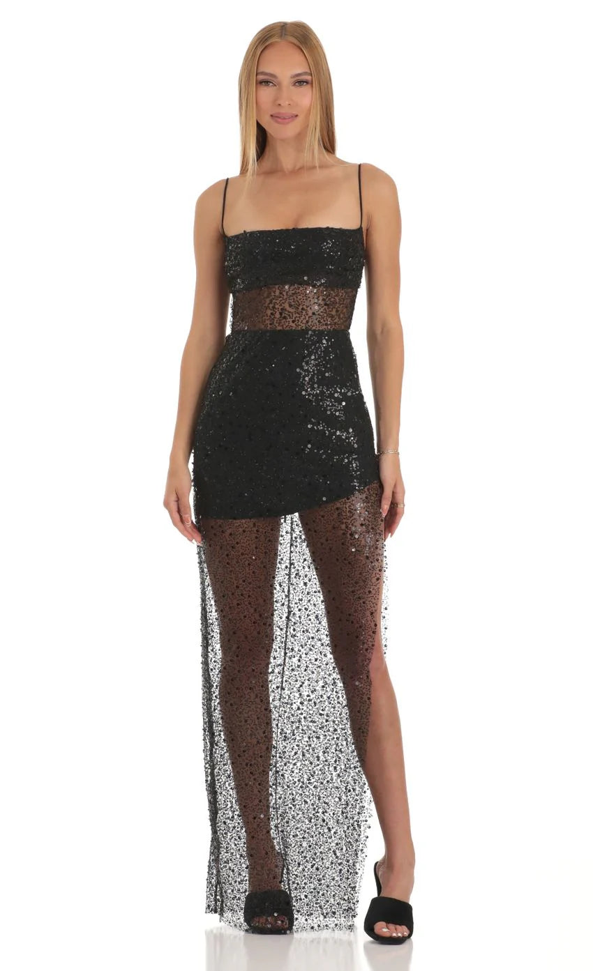 Sequin Maxi Dress in Black