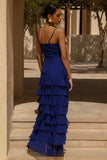 Marlee Blue Chiffon Plunge Neck High Low Maxi Dress