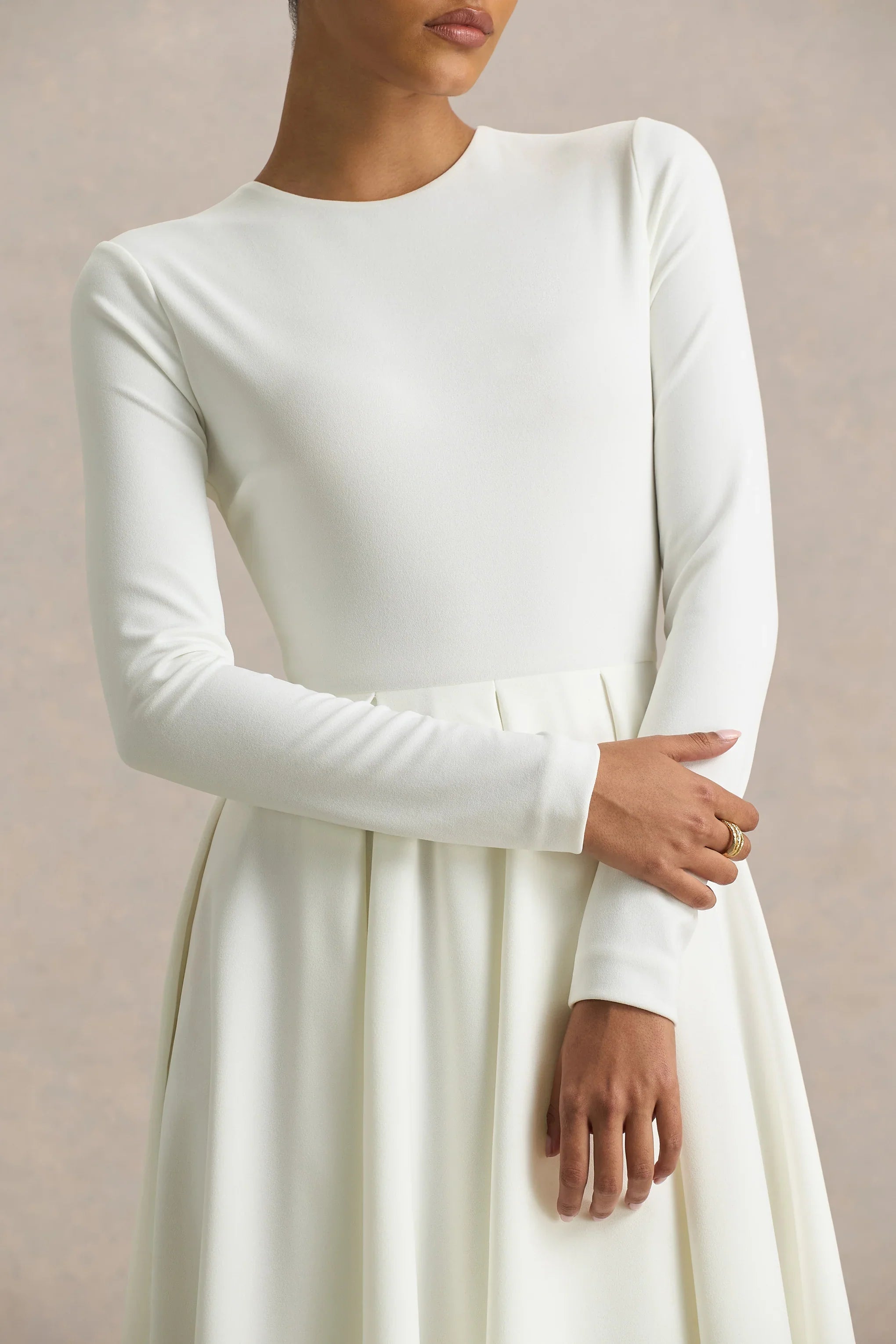 Bellamy Cream Crew Neck Long Sleeve Midi Dress