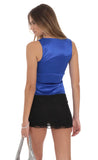 Satin Square Neck Top in Blue