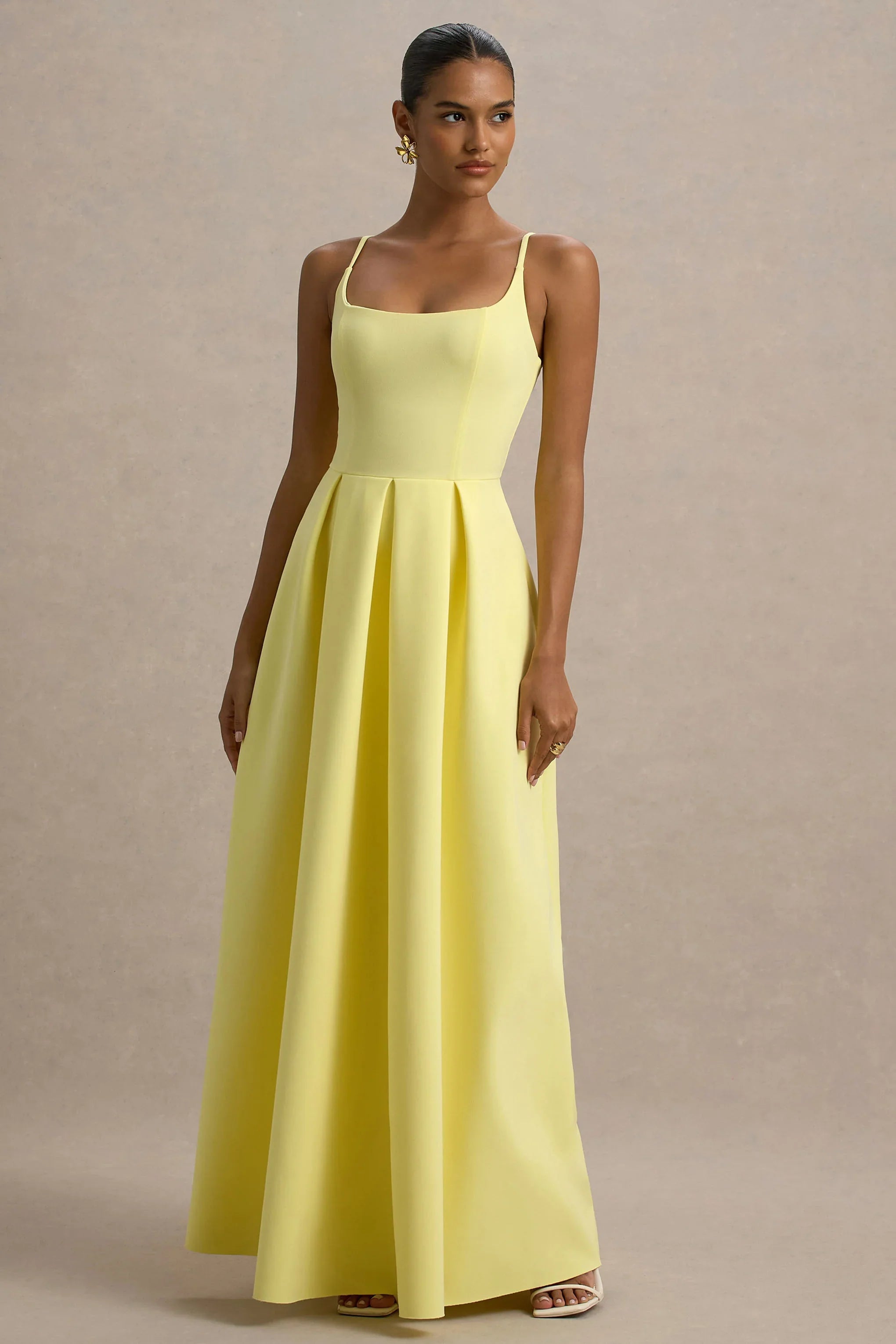 Bambina Lemon Scoop Neck Pleated Maxi Dress