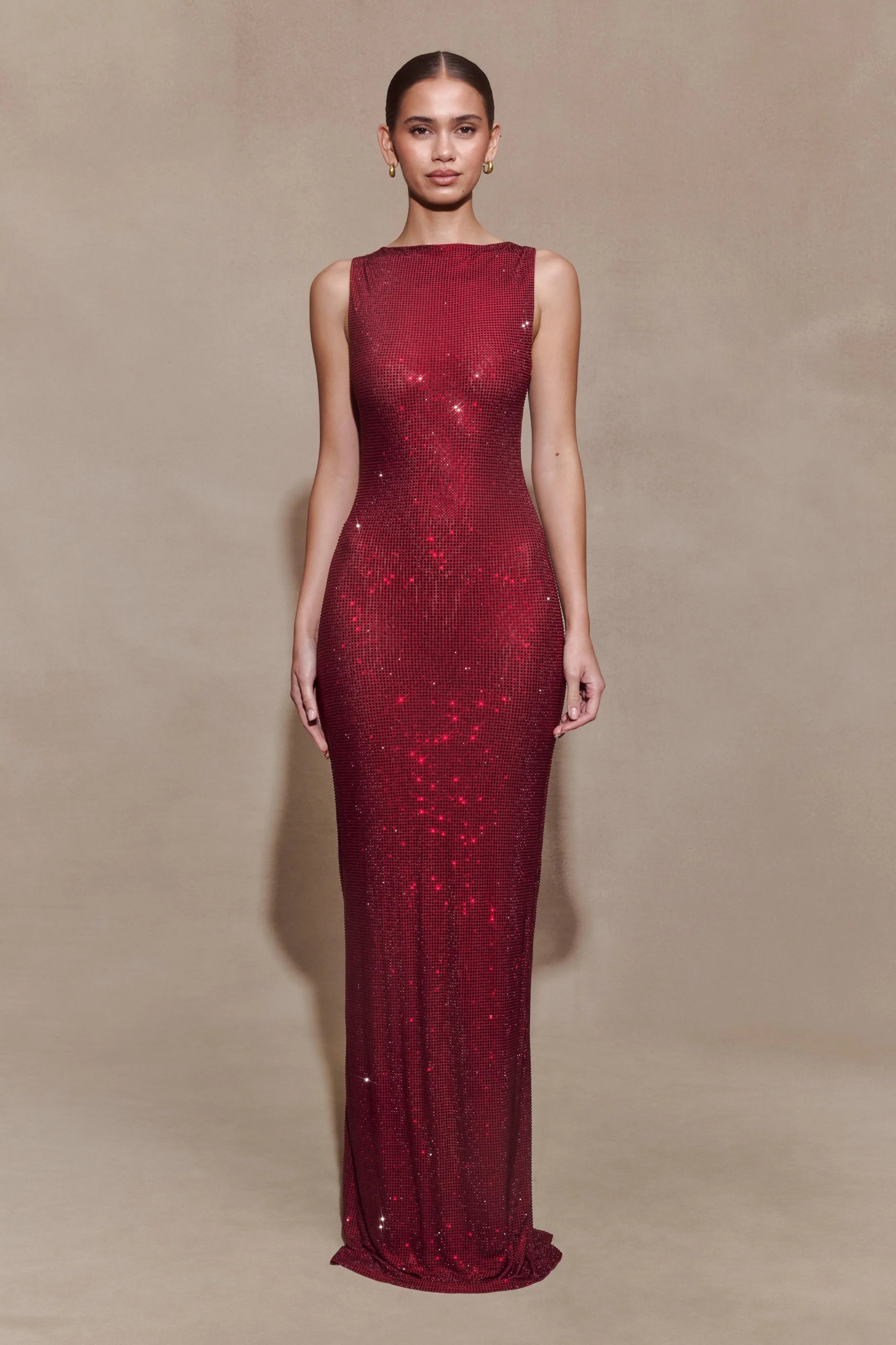 Magnolia Sleeveless Diamante Maxi Dress Wine