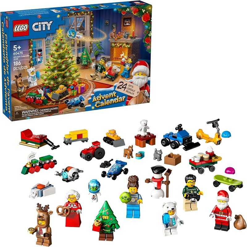 LEGO City Advent Calendar 2025 Kids Toy Holiday Countdown Playset W Santa Mrs Claus Minifigures for Boys Girls Ages 5 24 Buildable Surprises Gift Idea for Christmas 60475