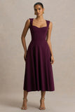 Andromeda Burgundy Sweetheart Neck Midi Dress