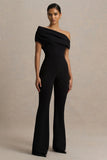 Alexandra Black Asymmetric Neck Draped Jumpsuit