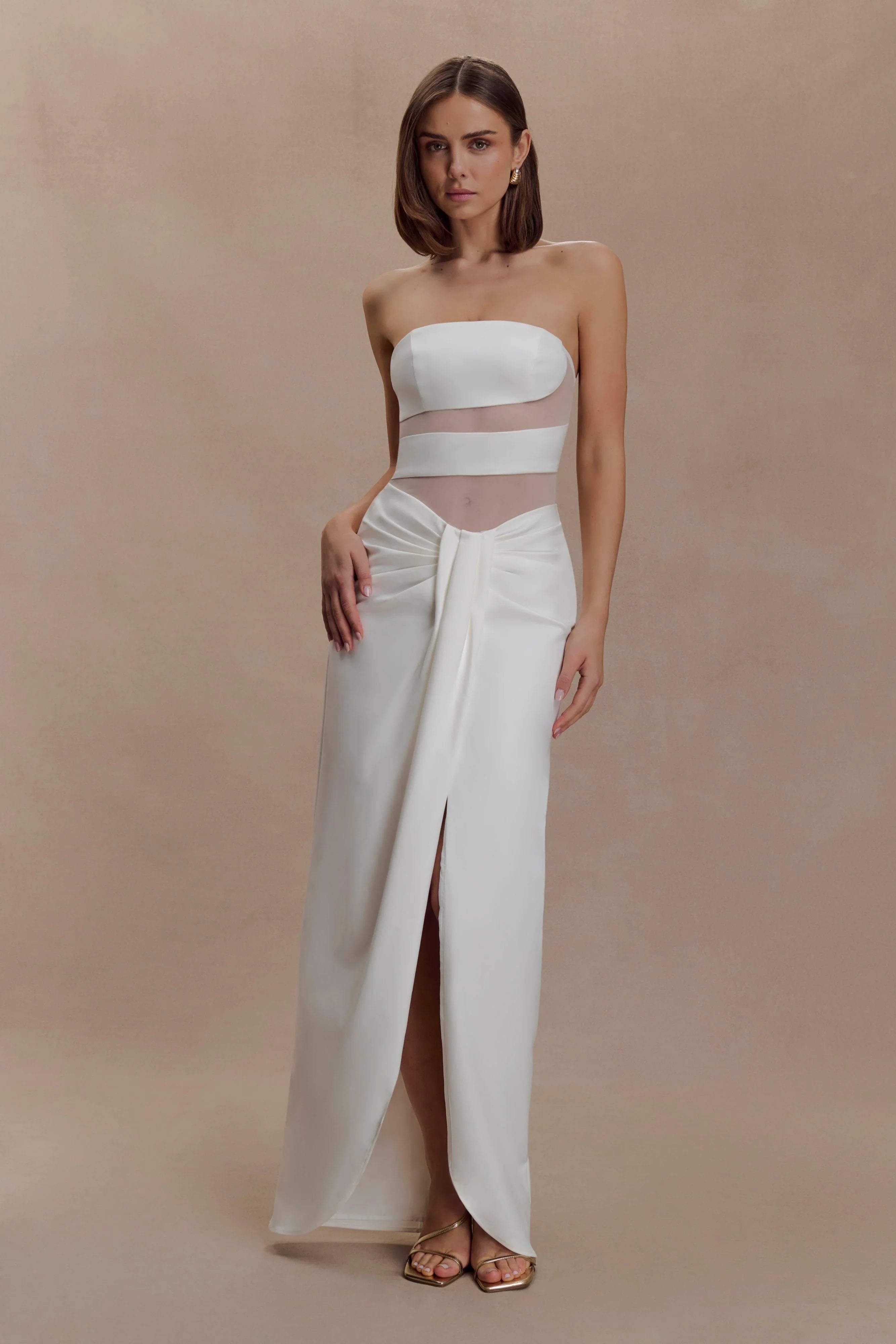 Paulina Cut Out Strapless Maxi Dress White