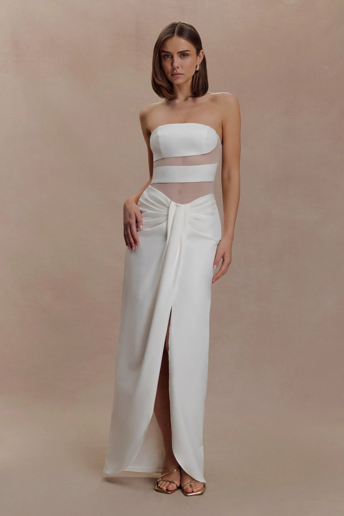 Paulina Cut Out Strapless Maxi Dress White
