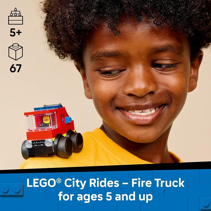 LEGO City Rides Fire Truck Building Toy for Kids Emergency Pretend Play for Boys Girls Ages 5 Toy Truck W Raisable Ladder Firefighter Junior Minifigure Gift Idea for Birthdays 60482