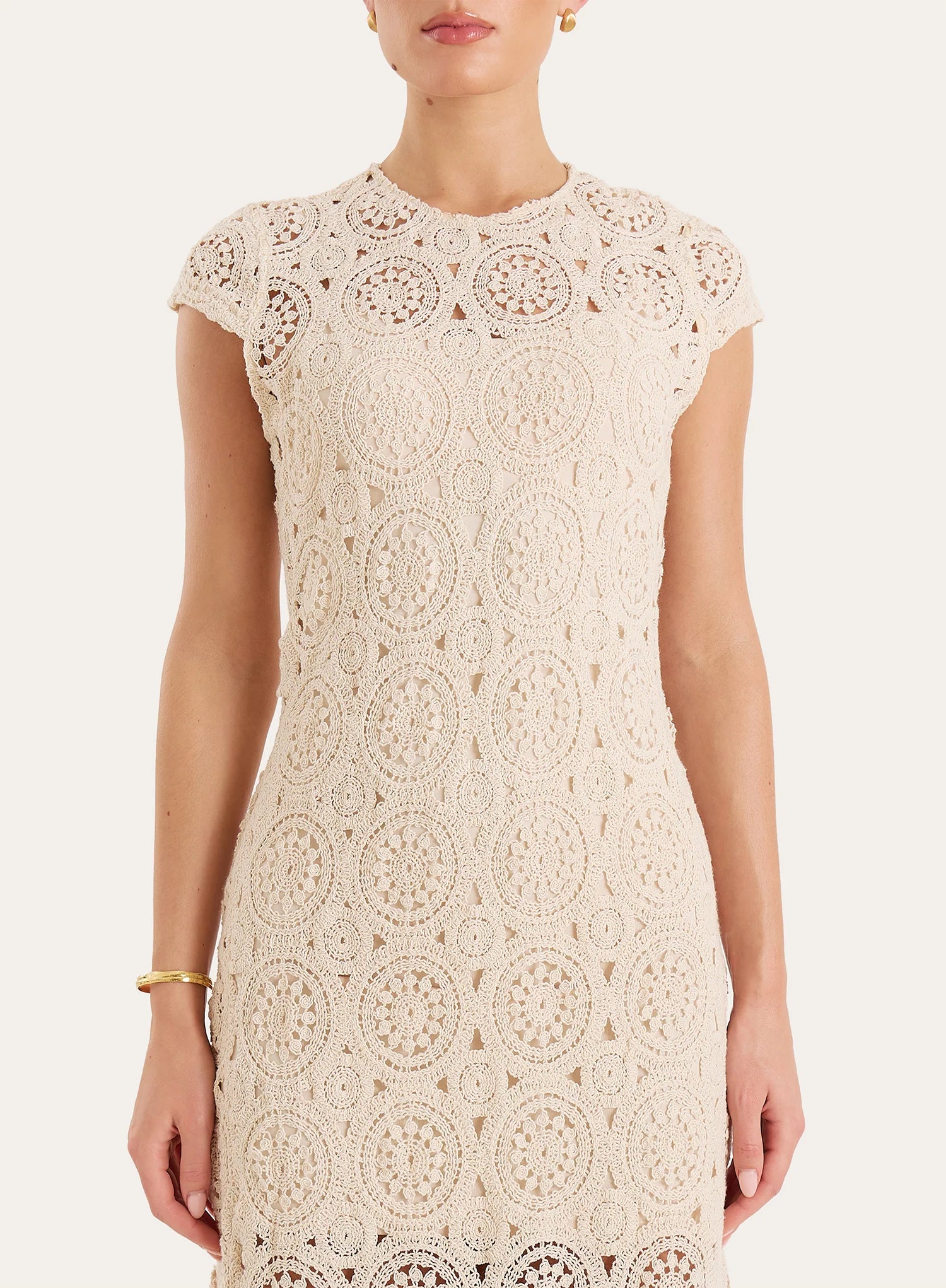 Cream Crochet Cap Sleeve Maxi Dress