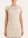 Cream Crochet Cap Sleeve Maxi Dress
