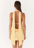 Alicia Satin Halter Mini Dress Pastel Yellow