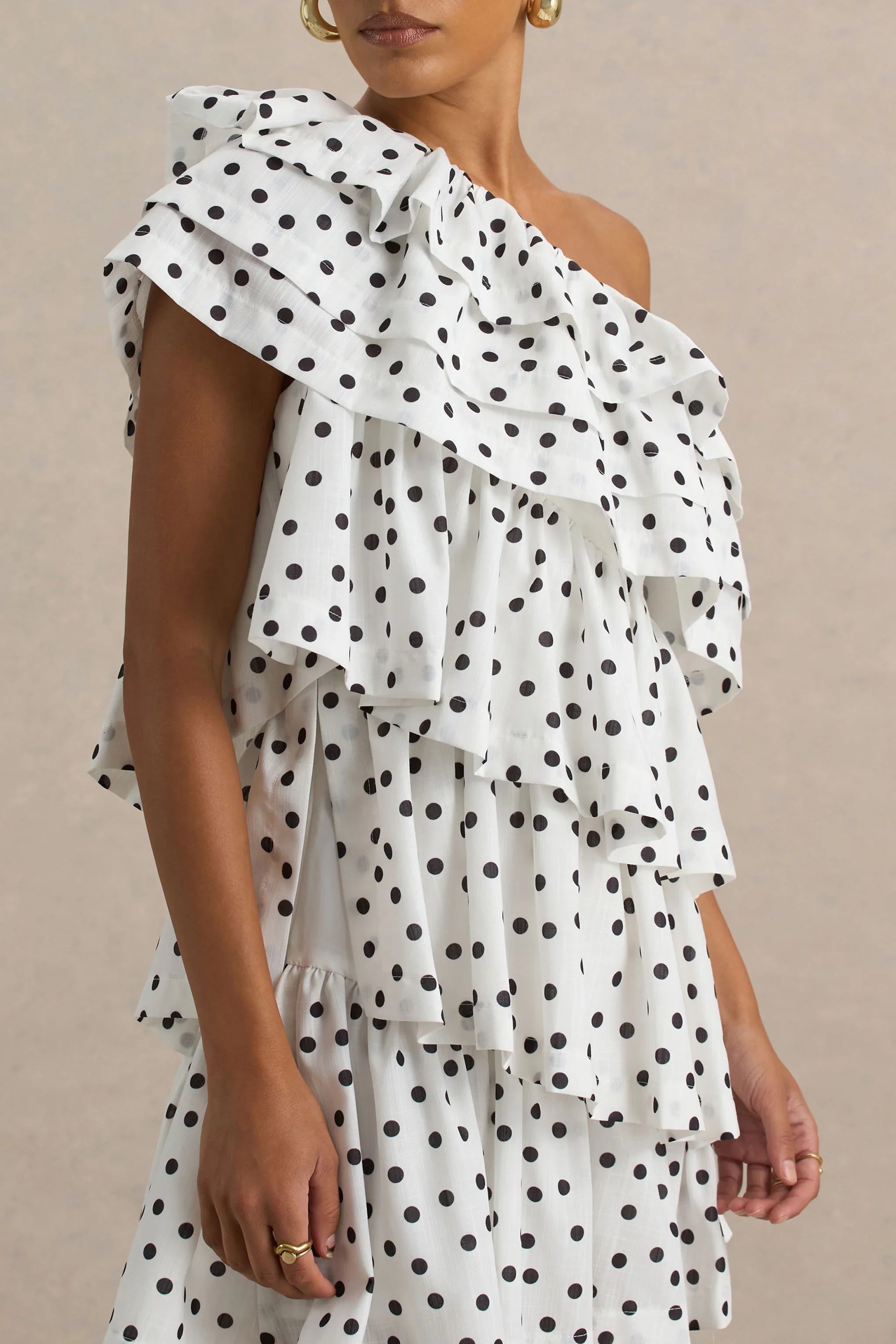 Orla White Polka Dot Asymmetric Ruffled Mini Dress