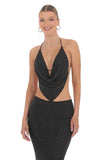 Draped Rhinestone Two Piece Set in Black