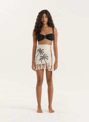 Palm Embroidery Fringe Trim Sarong Mini Skirt