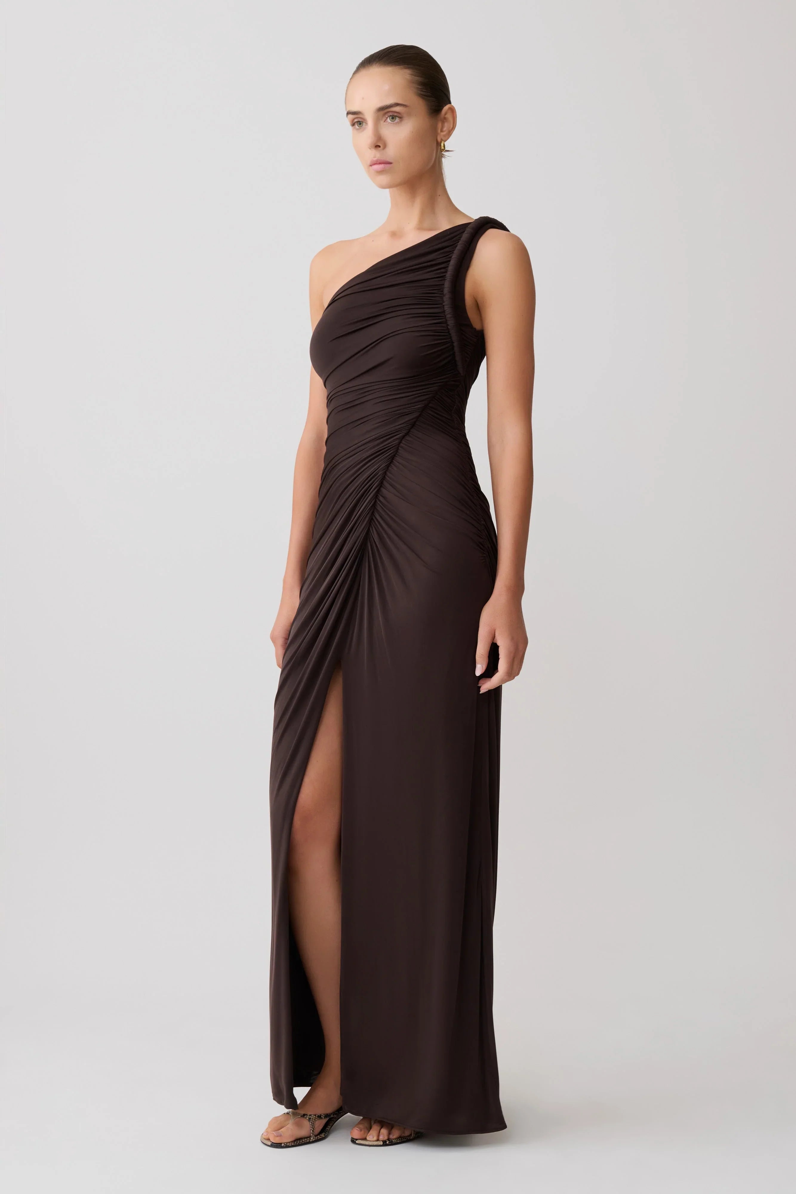 Ryn Twisted One Shoulder Maxi Dress Dark Chocolate