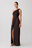 Ryn Twisted One Shoulder Maxi Dress Dark Chocolate