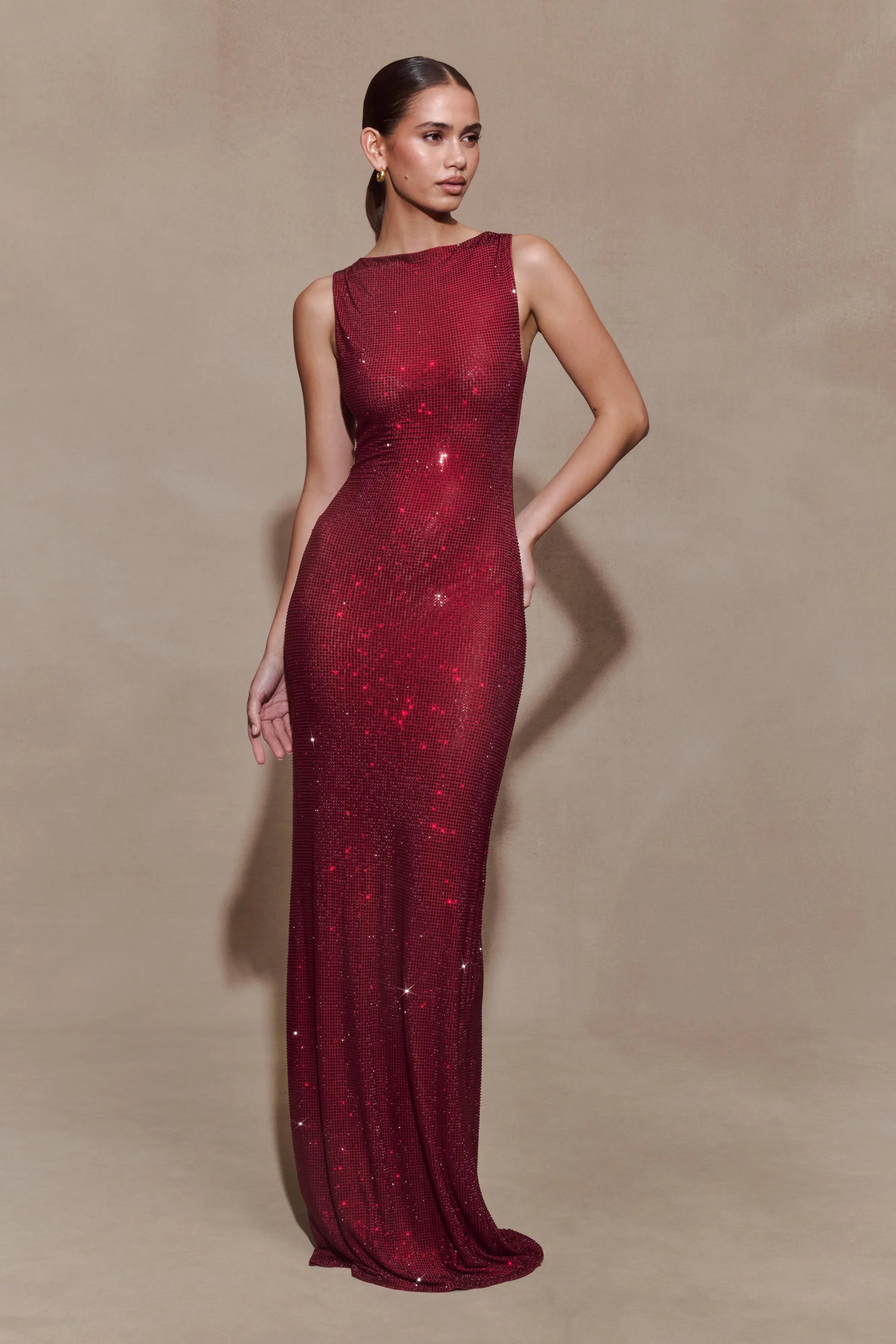 Magnolia Sleeveless Diamante Maxi Dress Wine