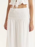 White Drop Waist Shirred Maxi Skirt