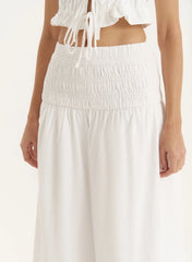 White Drop Waist Shirred Maxi Skirt