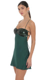 Satin Sequin Bust Dress in Green