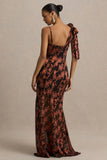 Mar Black And Rust Cowl Neck Maxi Dress With Bow Detail
