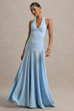Ginevra Powder Blue Halter Neck Slip Maxi Dress