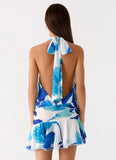 Willow Chiffon Mini Dress Cerulean Bloom