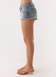 Elias Low Rise Distressed Denim Shorts Vintage Wash Blue