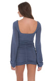 Ruched Cowl Neck Dress in Denim Blue