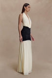 Hailee Slinky And Mesh Halter Maxi Dress Black White