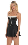 Two Toned Satin Fit and Flare Dress in Black