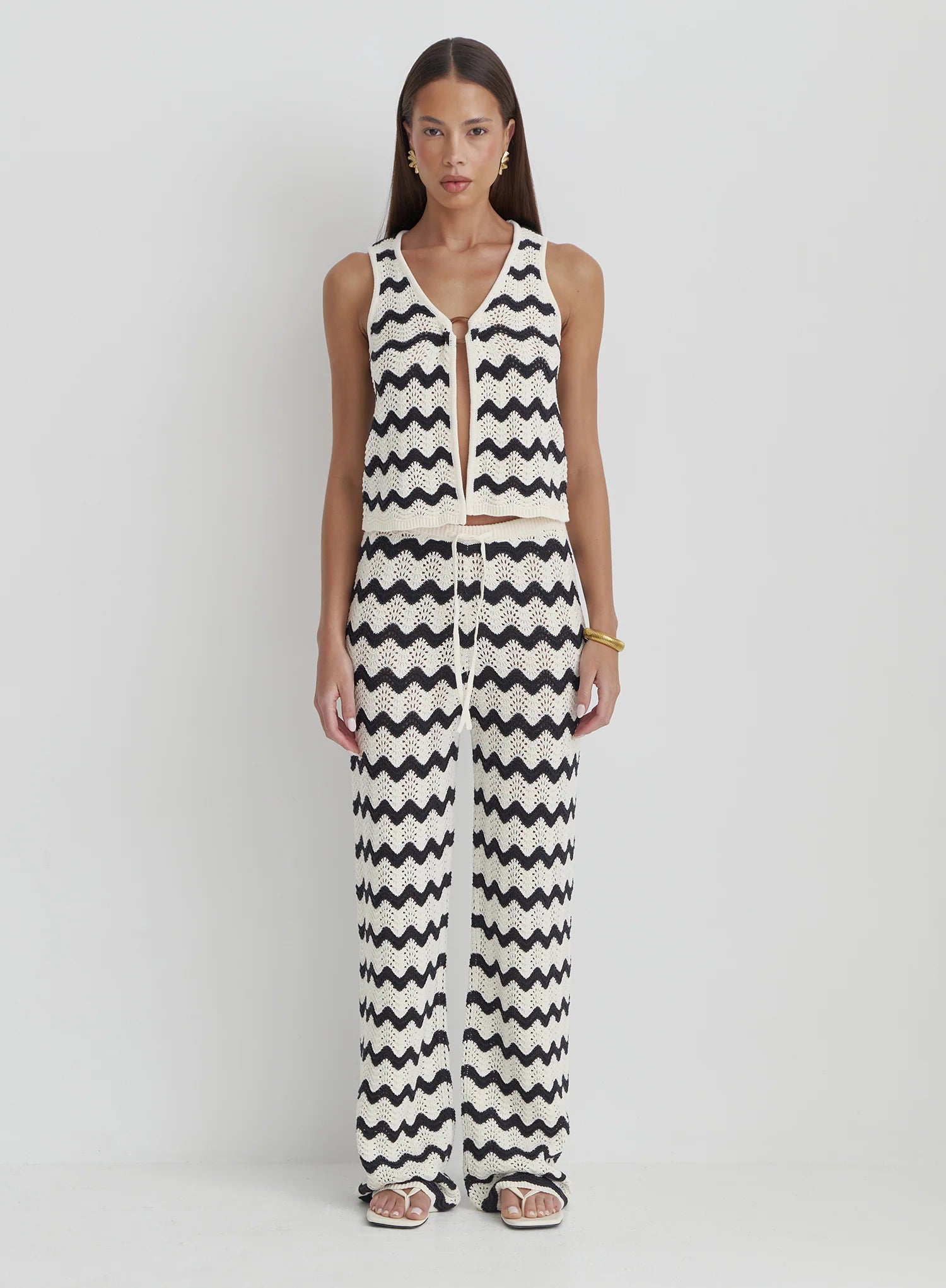 Navy And Cream Wave Crochet Trouser