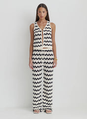 Navy And Cream Wave Crochet Trouser