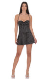 Polka Dot Satin Fit and Flare Dress in Black