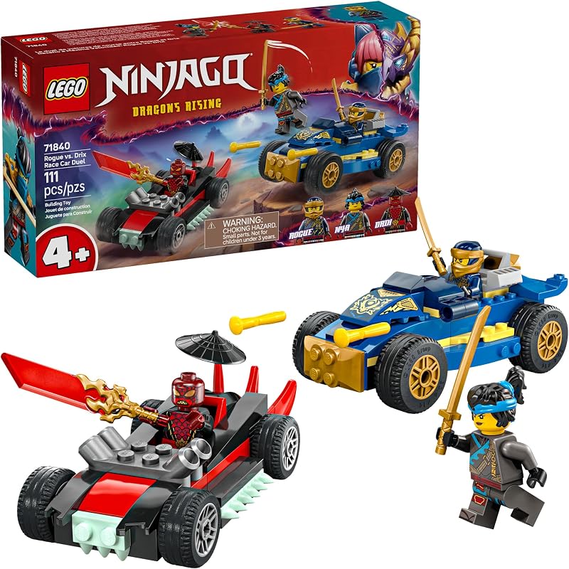 LEGO NINJAGO Rogue vs Drix Race Car Duel Building Toy for Preschool Kids Ninja Toy with Starter Brick for Boys Girls 4 Gift Idea for Birthdays Dragons Rising Fans 71840