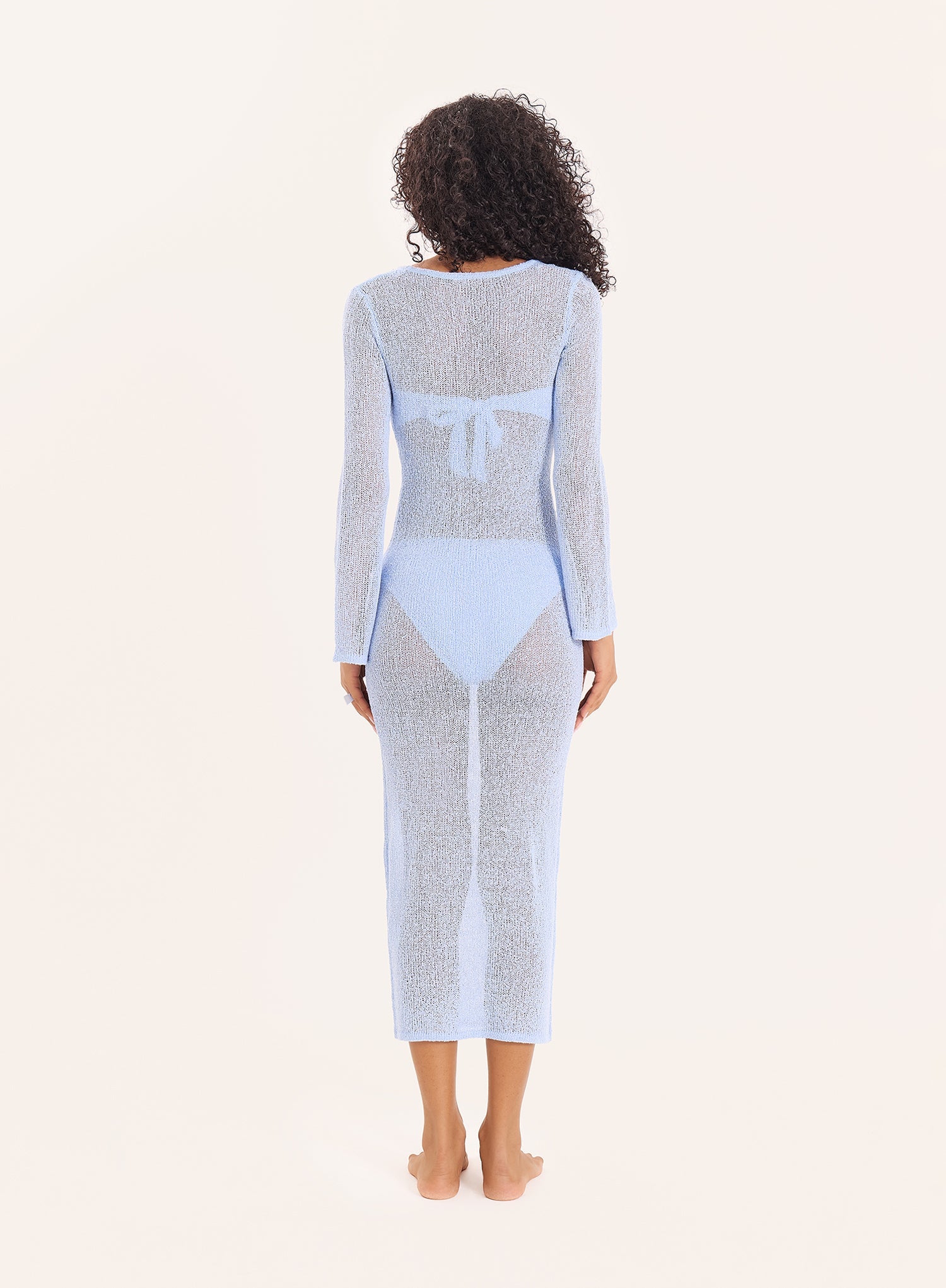 Blue Semi Sheer Cut Out Keyhole Knitted Maxi Dress