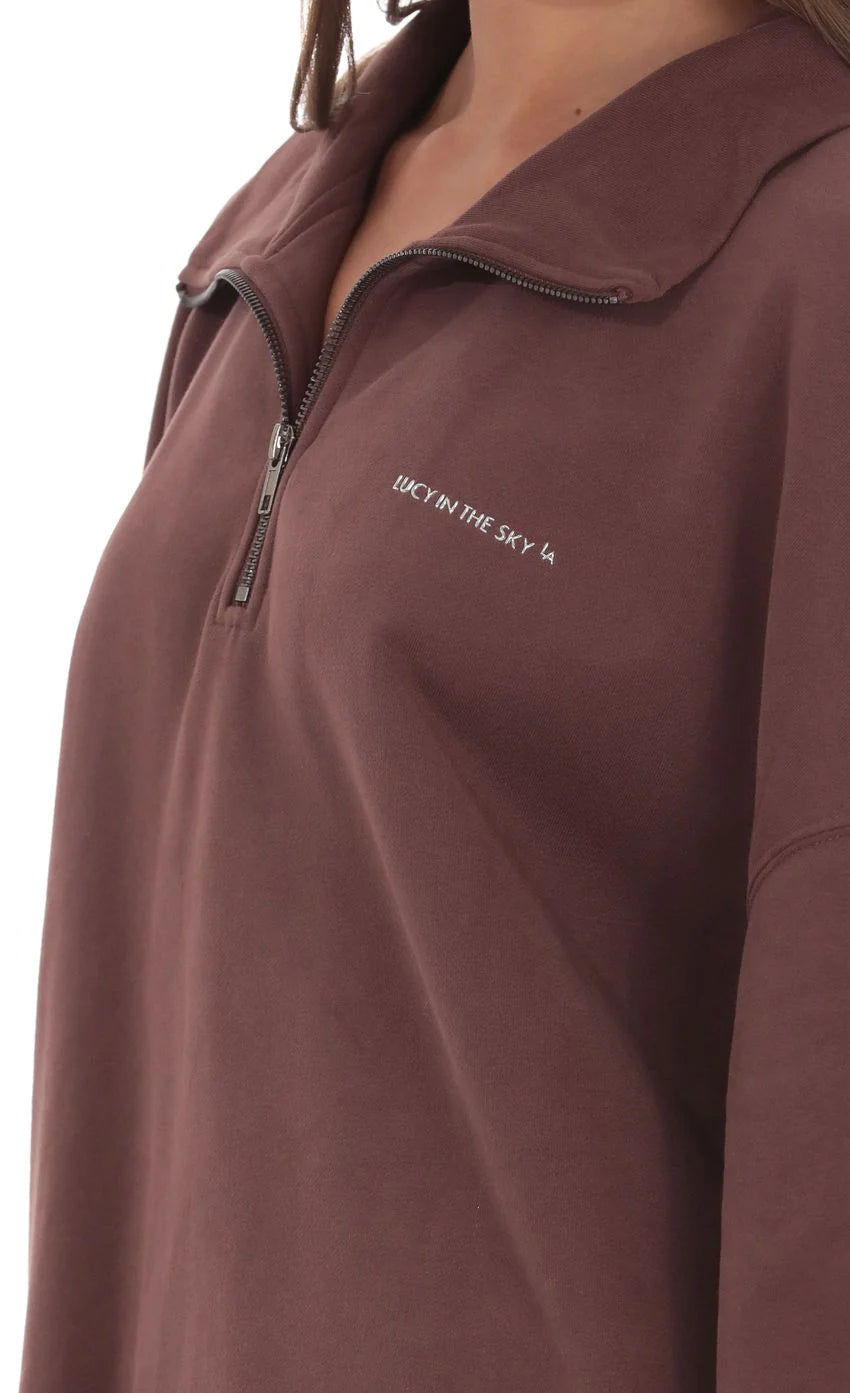 Quarter Zip Up Jumper in Brown