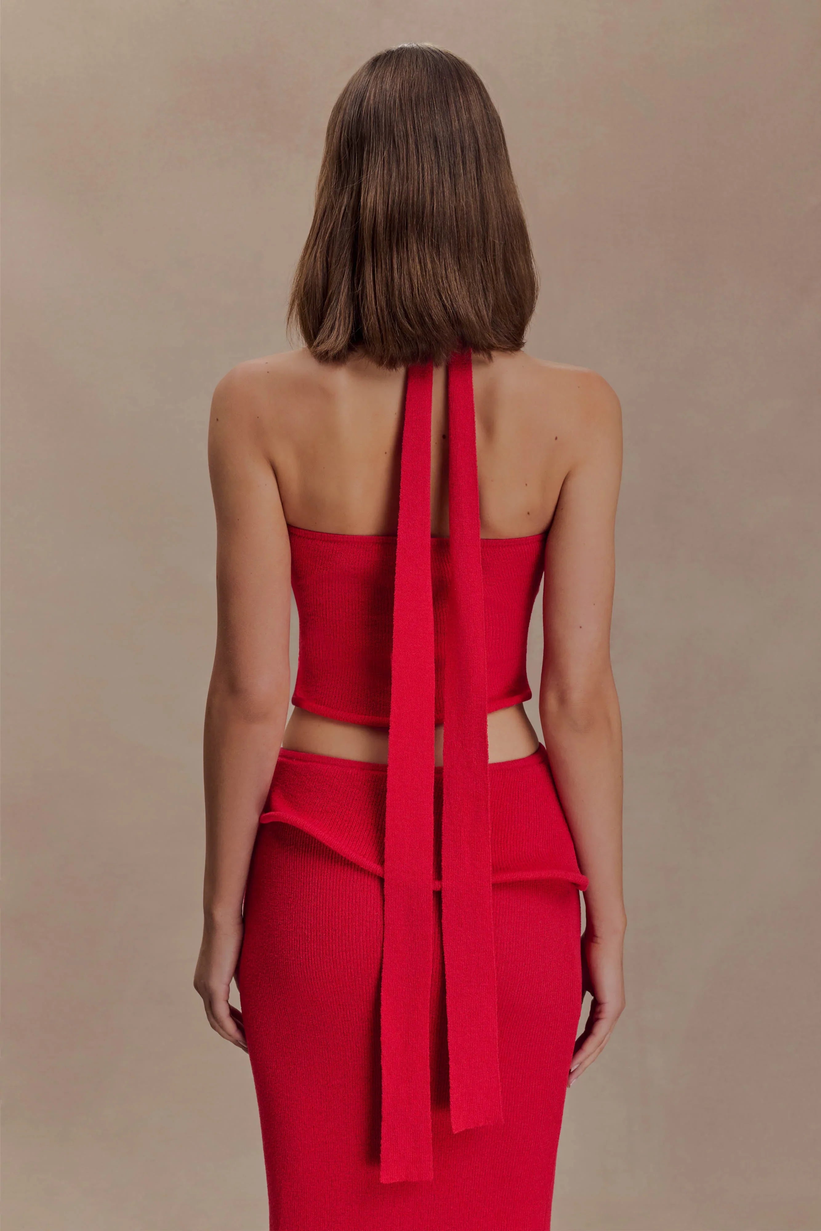 Samira Halter Knit Twist Top Red