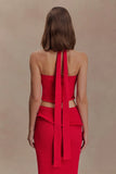 Samira Halter Knit Twist Top Red